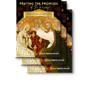 Image with a stack of three copies of Praying the Promises of the Rosary