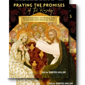 Two copies of Praying the Promises of he Rosary showing the book's front cover, stacked.